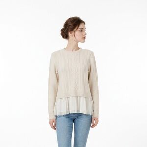 Women's Cream Cable Knit Peplum Sweater Sm Soft Girl Cottaagecore Chic Nuetral